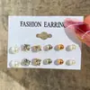 XP17 Pendientes geométricos dorados vintage para mujer, conjunto de pendientes redondos de perlas de moda