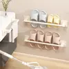 Estante de Zapatillas de Baño Color Crema Montado en la Pared sin Taladro Detrás de la Pared del Baño del Inodoro Estante de Almacenamiento de Zapatos con Drenaje