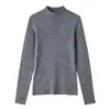 Camiseta Base de Lana de Seda de Cuello Alto para Mujer, Suéter de Color Sólido Nuevo Otoño/Invierno 2026, Corte Ajustado, Top de Punto Amigable con la Piel