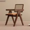 Silla de Comedor de Madera Maciza para el Hogar, Silla Chandigarh Estilo Mediados de Siglo, Silla con Reposabrazos Suaves Estilo Wabi-Sabi, Silla de Ratán para Ocio