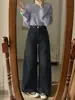 Jeans anchos negros y grises para mujer, nuevo estilo de otoño, de tiro alto, corte holgado, talla grande, adelgazantes para cuerpo tipo pera, pantalones de pierna recta