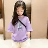 Camiseta de Manga Corta de Algodón Puro para Niñas, Top de Ropa Infantil de Dibujos Animados Moderno y a la Moda, Camiseta Casual Versátil de Cuello Redondo para Bebés Niñas, Manga Media
