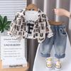 Moda para Niños Chaqueta de Solapa Manga Larga Primavera y Otoño 2025 Traje de Tres Piezas de Pana con Letras Manga Larga Venta al por Mayor