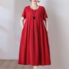 Nuevo Estilo Edad Media Estilo Occidental Madre Algodón Seda vestido Verano para Mujer Falda Larga de Algodón Artificial de Vuelo Amplio Vestido de Verano para Suegra 50 Años
