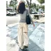 Jeans Feminino Wide-Leg Cor Damasco Claro Retro Americano Novo Outono 2026 Cintura Alta Solto Modelador Calças Retas Comprimento Total