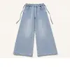 Jeans de verão largo com perna ampla e bordado, calça jeans de corte reto com perna ampla, calça longa versátil de cintura alta que afina no corpo em estilo americano
