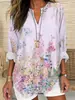 2026 Marca Independente Plus Size Feminina Verão Gola V Pequena Manga Longa Dia da Independência Floral Simples Casual Elegante Camiseta