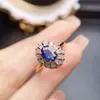 Anillo de Zafiro Natural Popular al por Mayor de Fábrica Plata S925 Incrustado con Piedra Principal 5*7 Fábrica de Joyería de Lujo Venta Directa