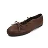 Zapatos Mary Jane de cordones de piel de oveja para mujer, zapatos planos, nuevos zapatos de cuero genuino de punta redonda con lazo poco profundos para otoño e invierno para mujer