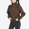 Sudadera de Terciopelo Otoño e Invierno con Media Cremallera y Cuello Alto, Chaqueta Deportiva Corta Cálida para Exteriores, Ropa Holgada para Yoga, Ropa de Fitness para Mujer