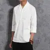 Camiseta Retro de Algodão e Linho Estilo Chinês Gola V Linho Hanfu Verão Sete-mangas Moda Solta Tamanho Grande Moda Meia-manga Masculino