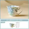 Taza de té de cerámica hecha en fábrica con mariposa blanca y bordado azul, Exquisita taza personal para beber con asa, Taza pequeña