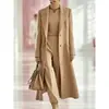 Abrigo de lana personalizado para mujer, estilo europeo y americano, otoño/invierno 2026, color liso, con cintas, prenda exterior de lana de longitud media