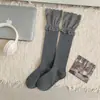 Meias de bezerro marrom melardo para mulheres, meias brancas com babados, algodão puro para primavera e outono, meias longas para botas com acabamento de renda da moda
