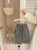 Pantalones largos de cuadros para bebé niña de primavera y otoño, pantalones tipo linterna con bolsillo para bebé, pantalones rectos casuales de cuadros blancos y negros para niño pequeño
