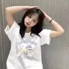Camiseta de Algodão Puro de Manga Curta com Estampa de Cachorro Dopamina para Verão Feminino, Estilo Coreano Nicho Solta e Versátil para Alunos do Ensino Fundamental