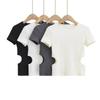 Camiseta de manga corta con cintura baja y escote halter, estilo europeo y americano, para mujer, novedad de verano de 2023, estilo Spice Girl, top ajustado con cuello redondo.