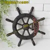 Decoración de Rueda de Barco Mediterránea Madera Retro Desgastada Ancla de Barco Colgante de Pared Atmosférico Envejecido Rueda de Timón de Timonel Combinación de Rueda y Ancla