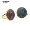 WT-R513 Anillo redondo de color retro chino con piedras preciosas chapado en oro de 18 quilates Anillo para mujer de cristal rosa lapislázuli