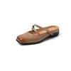 Zapatillas de Casa Silenciosas de 3.5cm con Punta Cuadrada Inferior para Exterior, Zapatillas Perezosas Retro Nuevas Baotou Mary Jane, Piel de Vacuno Lavada al Viento, Medias Zapatillas