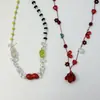 Flor Brillante ~ Nuevo Sweet Red Flower de Verano Collar de Perlas Cadena para el Cuello Blanqueadora de Gama Alta para Mujer Cadena para la Clavícula
