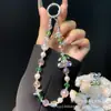 Cadena para Teléfono de Cereza Hecha a Mano Lanyard para Teléfono de Cuentas Bola de Flores Cuentas de Cristal Lujo Ligero Cuentas con Hojuelas Doradas Cuerda para Colgar Llavero de Estilo Nuevo