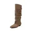 Botas largas de tubo alto para mujer, nuevas botas de invierno estilo coreano con punta cuadrada y tacón bajo con hebilla de cinturón, botas rectas hasta la rodilla