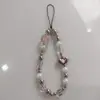 Pingente de Flor de Tulipa Rosa Fresco e Doce com Contas Laço Corrente para Celular Decoração de Pingente para Bolsa