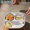 Plato de Cena de Acero Inoxidable para Niños Plato de Comida para Bebés Plato de Dibujos Animados Hogar Estudiante Portátil Compartimentado Lonchera Plato Coreano de Tres Compartimentos