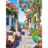 Pintura al óleo estilo europeo de un pueblo junto al lago, Pintura de diamantes con cobertura total de diamantes, Nueva escena callejera vintage para decoración de sala de estar, Fábrica de punto de cruz con diamantes