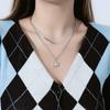 Collar con colgante cuadrado de circonio de doble capa plegado para llevar, acero de titanio que no se desvanece, cadena de serpiente plana simple, ligero, moda europea y americana, cadena para clavícula al por mayor