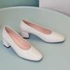 Yingmeier 2022 primavera zapatos de mujer de piel de vaca moda cabeza redonda tacón medio tacón grueso pedal zapatos mujer una generación de cabello