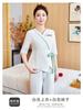 Traje blanco de manga corta con cuello en V para SPA, salón de salud, pedicurista, ropa de trabajo de verano para esteticista de salón de belleza para mujer