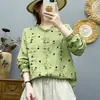 Camisa floral de doble capa de gasa de algodón con cuello de encaje estilo bosque para mujer, de manga larga, estilo pastoral, artística retro, corte holgado