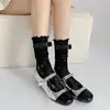 Calcetines Blancos Jk con Encaje de Nudo Simple, Diseño Transpirable y Hueco, Estilo Delgado de Verano con Bordes Fruncidos y Lazo para Estudiantes