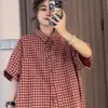 Camisa a Cuadros Holgada Adelgazante de Manga Corta para Mujer en Verano, Nuevo Estilo, Artística, Fresca y de Alta Gama, Top Versátil para Llevar por Encima