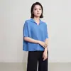 Blusa Básica Plissada Relaxada para Mulheres, Camisa de Manga Curta com Gola Polo Texturizada Estilo Issey Miyake, Conjunto de Roupa para o Trabalho de Verão