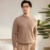 Novo suéter de cashmere 100% puro para outono e inverno, masculino, com gola alta e corte slim, de malha quente