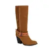 Botas de couro de cano alto com bico redondo, tamanho grande, para outono e inverno, botas Martin versáteis de cor sólida com sola de borracha, slip-on leve com salto quadrado