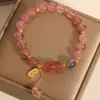 Pulsera de Cristal de Fresa Natural Pixiu para Mujeres, Diseño de Nicho, Pulsera de Cristal Luna Gris, Estilo Coreano de Moda, Regalo para Estudiantes y Mejores Amigos