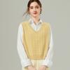 [Suéter 100% Lana] Básico Casual Ropa de Trabajo Versátil Color Sólido Trenzado Cuello en V Sin Mangas Chaleco de Lana Tejido para Mujer