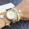 Artículo popular de comercio exterior: Anillo plateado de diamantes completos para mujer con esfera de nácar y marcadores de pedrería, reloj de cuarzo de moda para ventas transfronterizas