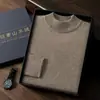 Suéter de cachemira para hombre, tejido grueso de 7 puntos, cuello medio alto, color liso, elegante y simple, estilo de negocios ligero, suéter de punto pullover