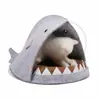 Cama nido para gato de dibujos animados creativa, caseta desmontable, fácil de limpiar, universal para las cuatro estaciones, plegable, nido para mascotas, nido para gato de fieltro con forma de tiburón