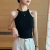 Camisola Negra de Cuello Halter para Mujer 2026 Nuevo Estilo con Almohadillas en el Pecho, Hermosa Espalda con Sujetador Integrado, Top Interior para Primavera y Otoño
