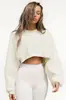 Sudadera de cuello redondo corta para 2025, estilo transfronterizo, ombligo descubierto, para mujer europea y americana, camiseta de punto de manga larga para deporte
