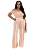 3079 Moda Femenina Transfronteriza Europea y Americana Conjunto Picante de Dos Piezas con Diseño de un Hombro, Bloques de Color, Conjunto de Pantalones Largos de Cintura Alta para Mujer