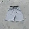 Verão 2025 Novo Estilo Europeu e Americano Personalizado Retrô High Street Solto Simples Falso Duas Peças Curto Cintura Dupla Shorts
