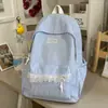 Mochila INS Style Harajuku para Menina do Ensino Médio Mochila Xadrez Leve para Menina Alta Aparência Acabamento em Renda Versátil Mochila de Duas Alças
