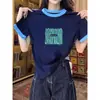 Camiseta de Manga Curta em Algodão Puro Color-Blocking para Mulheres, Novo Design Verão 2026, Top Básico Moderno e Jovem